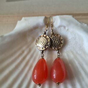 Elegant Gold and Orange Dangle Earrings